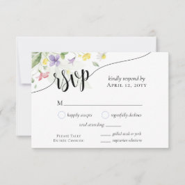 Waterverf Wildbloemen Dinner Choice Blue Wedding RSVP Kaartje