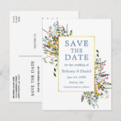 Waterverf Wildbloemen Dusty Blue Save the Date Briefkaart (Voorkant / Achterkant)