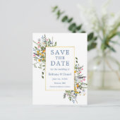 Waterverf Wildbloemen Dusty Blue Save the Date Briefkaart (Staand voorkant)