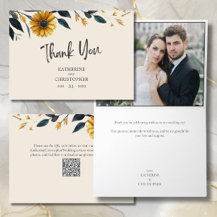 Waterverf Wildbloemen Elegant Beige Bruiloft Foto Bedankkaart