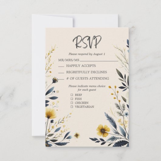 Waterverf Wildbloemen Elegant Beige Bruiloft RSVP Kaartje (Voorkant)