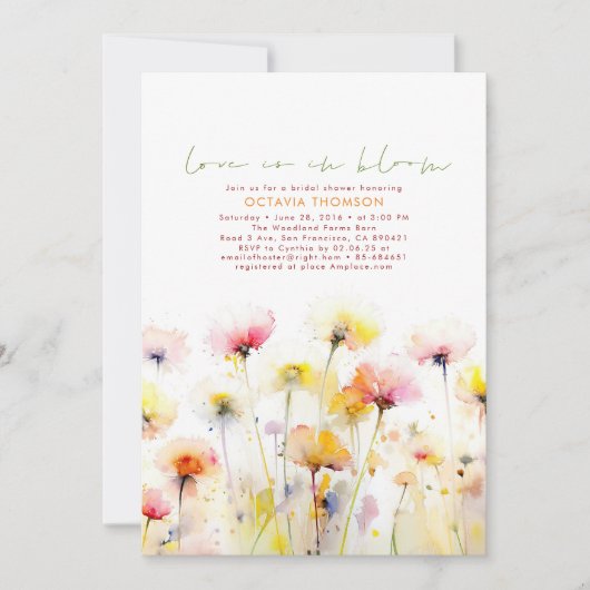 Waterverf Wildbloemen Elegant Boho Vrijgezellenfee Kaart (Voorkant)