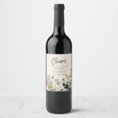 Waterverf Wildbloemen Elegant Proost Bruiloft Wijn Etiket (Voorkant)