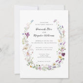 Waterverf Wildbloemen Elegante huwelijksuitnodigin Kaart (Voorkant)