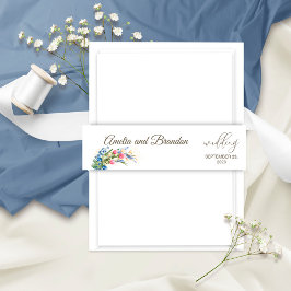 Waterverf Wildbloemen en Blauwbes Rustic Uitnodigingen Wikkel