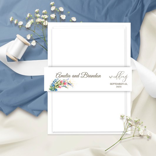 Waterverf Wildbloemen en Blauwbes Rustic Uitnodigingen Wikkel