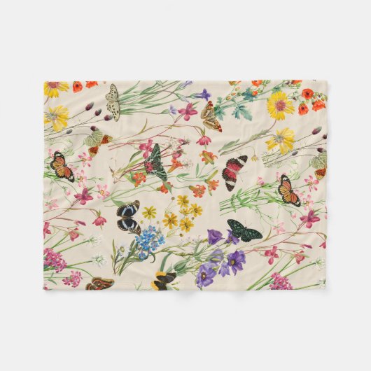 Waterverf Wildbloemen en Butterflies Floral Garden Fleece Deken (Voorkant (Horizontaal))