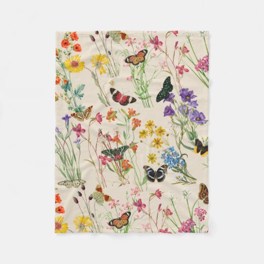Waterverf Wildbloemen en Butterflies Floral Garden Fleece Deken (Voorkant)