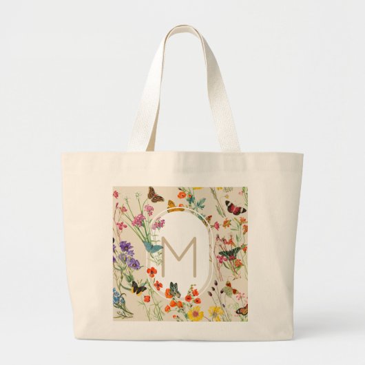 Waterverf Wildbloemen en Butterflies Floral Garden Grote Tote Bag (Voorkant)
