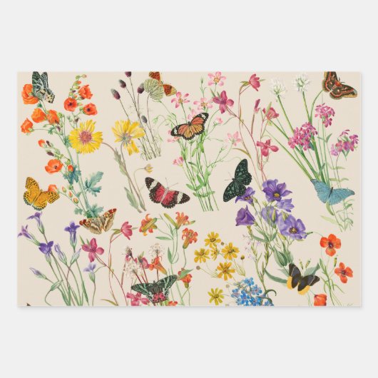 Waterverf Wildbloemen en Butterflies Floral Garden Inpakpapier Vel (Voorkant)