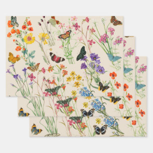 Waterverf Wildbloemen en Butterflies Floral Garden Inpakpapier Vel