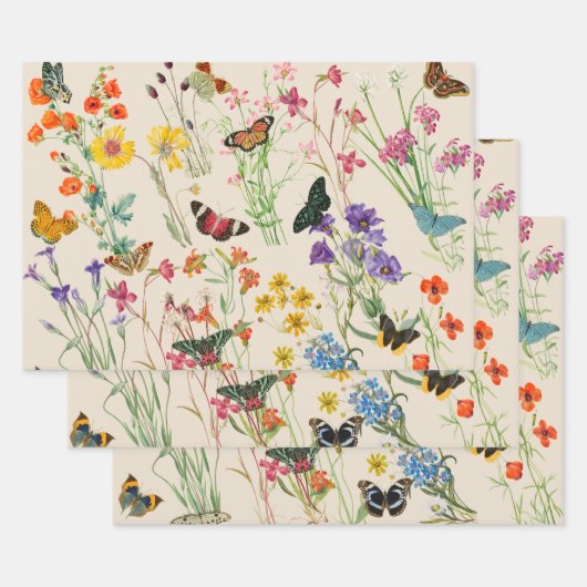 Waterverf Wildbloemen en Butterflies Floral Garden Inpakpapier Vel (Set)