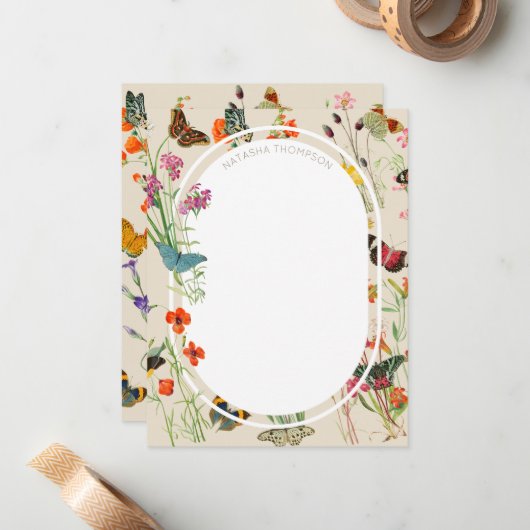 Waterverf Wildbloemen en Butterflies Floral Garden Notitiekaartje (Voorkant / Achterkant in situ)