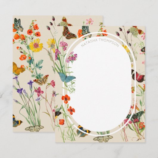 Waterverf Wildbloemen en Butterflies Floral Garden Notitiekaartje (Voorkant / Achterkant)