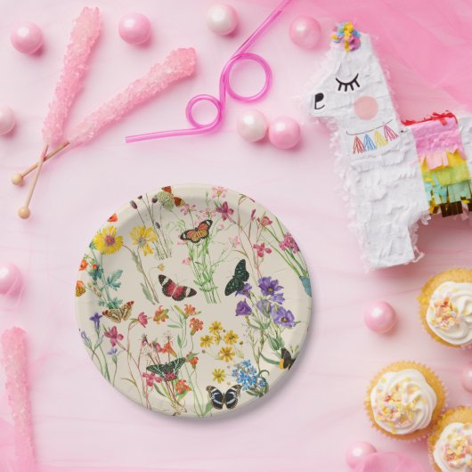 Waterverf Wildbloemen en Butterflies Floral Garden Papieren Bordje (Feest)
