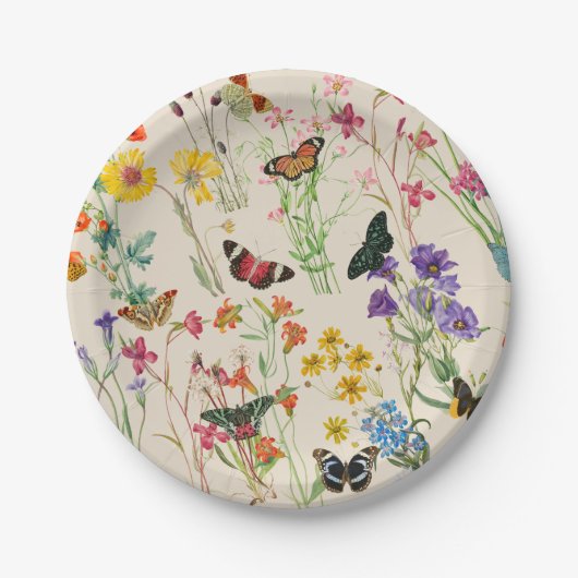 Waterverf Wildbloemen en Butterflies Floral Garden Papieren Bordje (Voorkant)