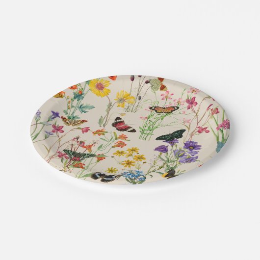 Waterverf Wildbloemen en Butterflies Floral Garden Papieren Bordje (Gekanteld)