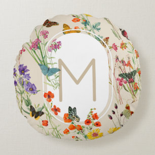 Waterverf Wildbloemen en Butterflies Floral Garden Rond Kussen