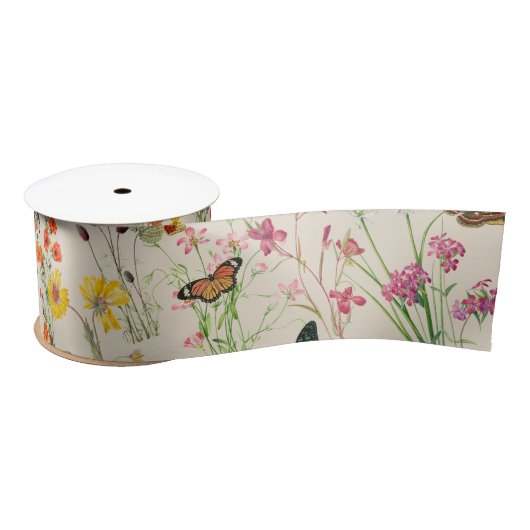 Waterverf Wildbloemen en Butterflies Floral Garden Satijnen Lint (Spoel)