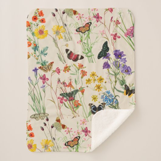 Waterverf Wildbloemen en Butterflies Floral Garden Sherpa Deken (Voorkant)