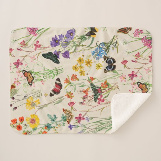 Waterverf Wildbloemen en Butterflies Floral Garden Sherpa Deken (Voorkant (horizontaal))