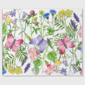 Waterverf Wildbloemen en Butterflies Kleurrijk Cadeaupapier (Vlak)