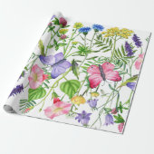 Waterverf Wildbloemen en Butterflies Kleurrijk Cadeaupapier (Uitgerold)