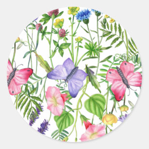Waterverf Wildbloemen en Butterflies Kleurrijk Ronde Sticker