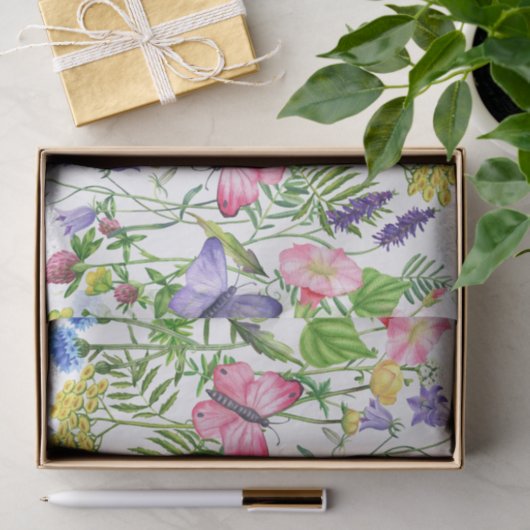 Waterverf Wildbloemen en Butterflies Kleurrijk Tissuepapier (Geschenk)