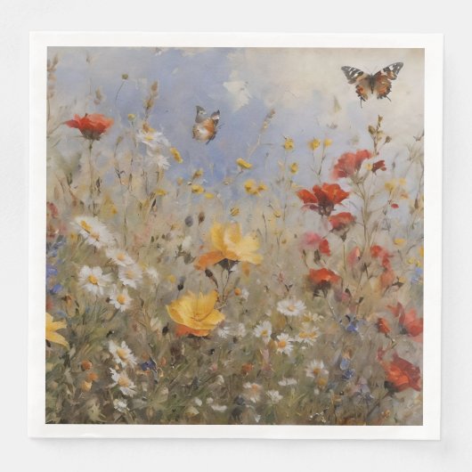 Waterverf Wildbloemen en Butterflies Servet (Voorkant)