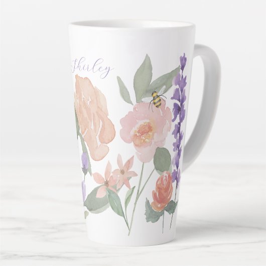 Waterverf Wildbloemen en honingbijen Aangepast Latte Mok (Rechterhoek)