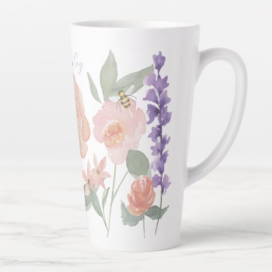 Waterverf Wildbloemen en honingbijen Aangepast Latte Mok (Rechts)