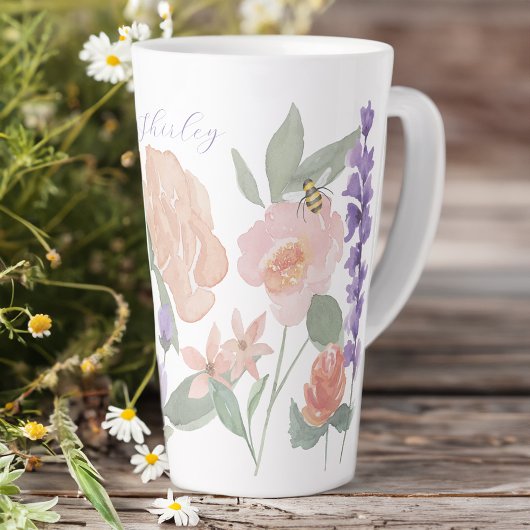 Waterverf Wildbloemen en honingbijen Aangepast Latte Mok