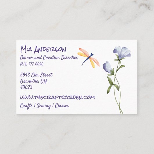 Waterverf Wildbloemen en libellen Visitekaartje (Achterkant)