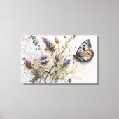 Waterverf Wildbloemen en Vlinder Canvas Print (Voorkant)