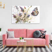 Waterverf Wildbloemen en Vlinder Canvas Print (Insitu (Woonkamer))