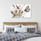 Waterverf Wildbloemen en Vlinder Canvas Print (Insitu (Slaapkamer))