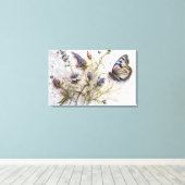 Waterverf Wildbloemen en Vlinder Canvas Print (Insitu (Houten vloer))