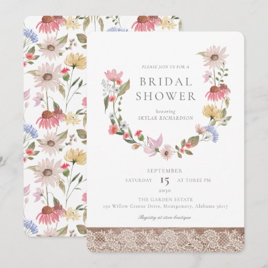 Waterverf Wildbloemen en Vrijgezellenfeest van oli Kaart (Voorkant / Achterkant)