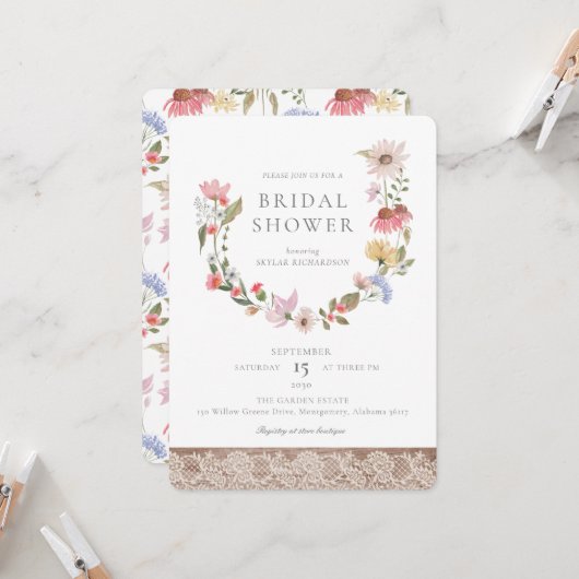 Waterverf Wildbloemen en Vrijgezellenfeest van oli Kaart (Voorkant / Achterkant in situ)