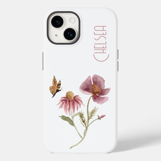 Waterverf Wildbloemen Floral Butterfly Name Case-Mate iPhone Case (Achterkant)