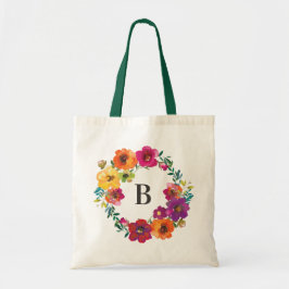 Waterverf Wildbloemen Floral Monogram Tote Bag