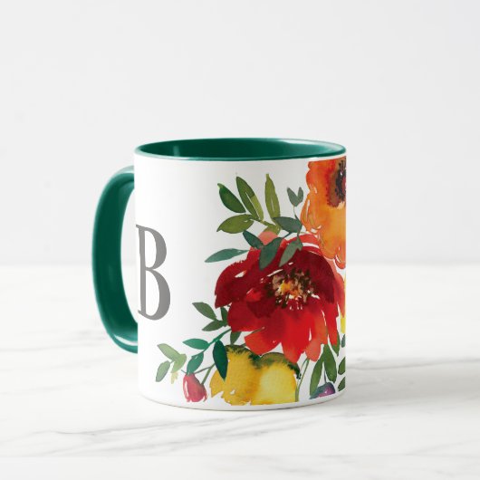 Waterverf Wildbloemen Floral Monogram Two Tone Mok (Voorkant links)