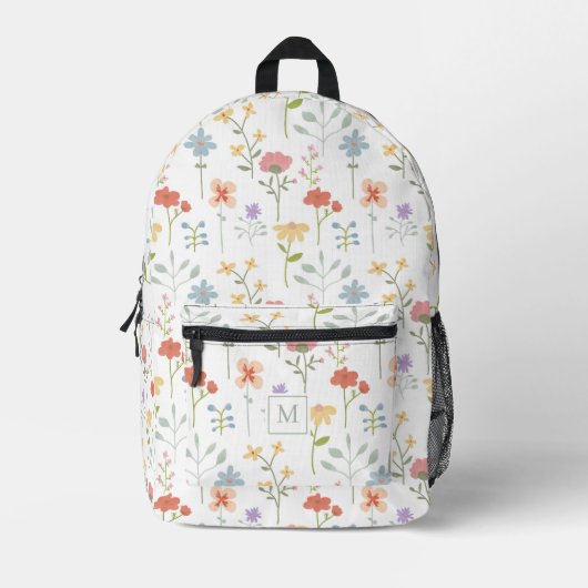 Waterverf Wildbloemen Floral Pattern Monogram Bedrukte Rugzak (Voorkant)