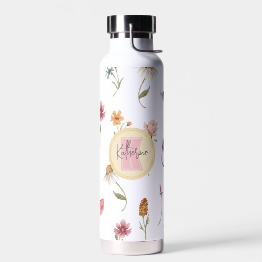 Waterverf Wildbloemen Floral Pattern Monogram Waterfles (Links)