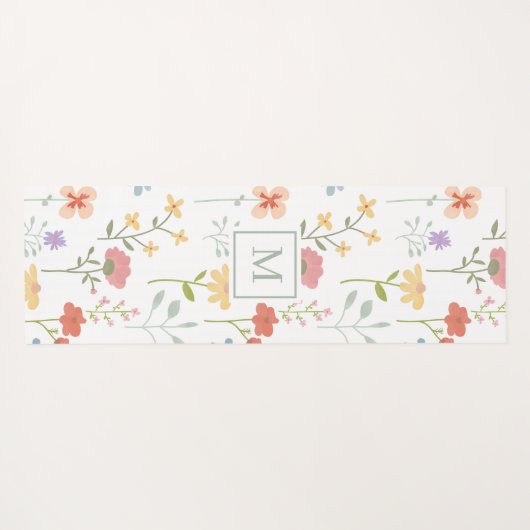 Waterverf Wildbloemen Floral Pattern Monogram Yogamat (Achterkant (horizontaal))
