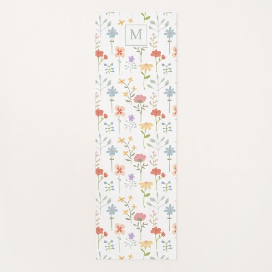Waterverf Wildbloemen Floral Pattern Monogram Yogamat (Voorkant)