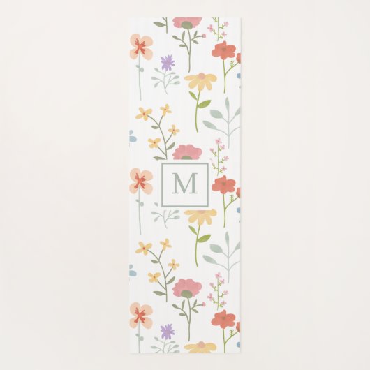 Waterverf Wildbloemen Floral Pattern Monogram Yogamat (Achterkant)