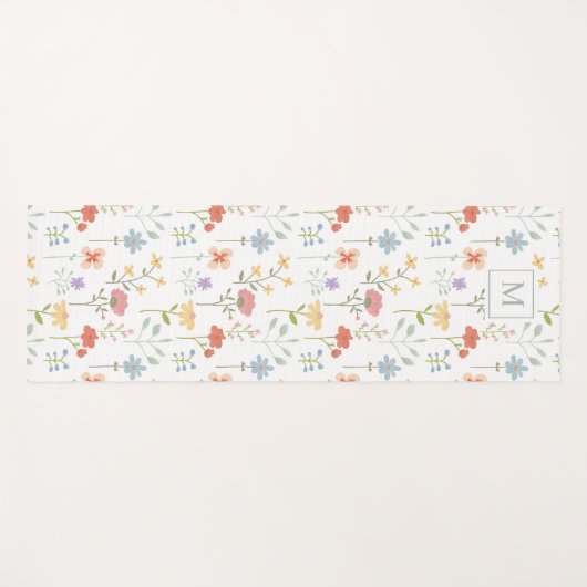 Waterverf Wildbloemen Floral Pattern Monogram Yogamat (Voorkant (horizontaal))