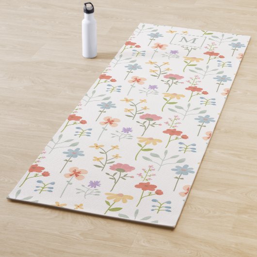 Waterverf Wildbloemen Floral Pattern Monogram Yogamat (In situ)